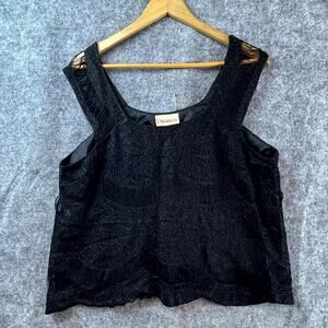 Vintage Damianou Crop Top Womens Large Black Scallop Goth Dark Fairy Wednesday‎